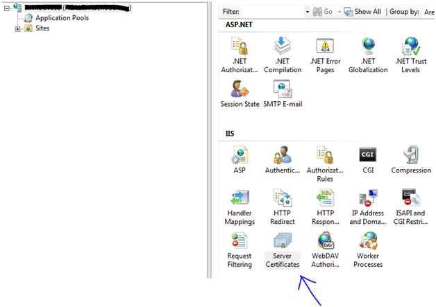 click Server Certificates